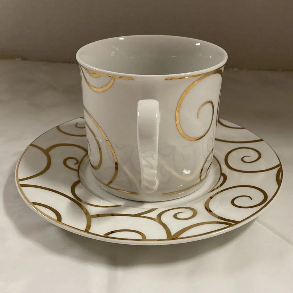 Pier 1 Gold Swirl Porcelain Cup and Saucer Set